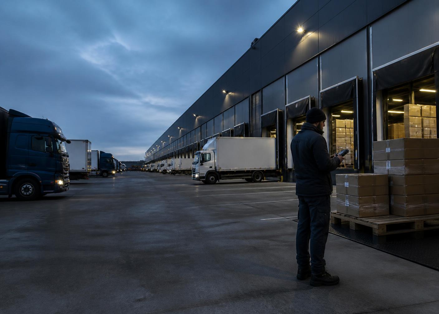 Centro de distribuição com operação logística em andamento
